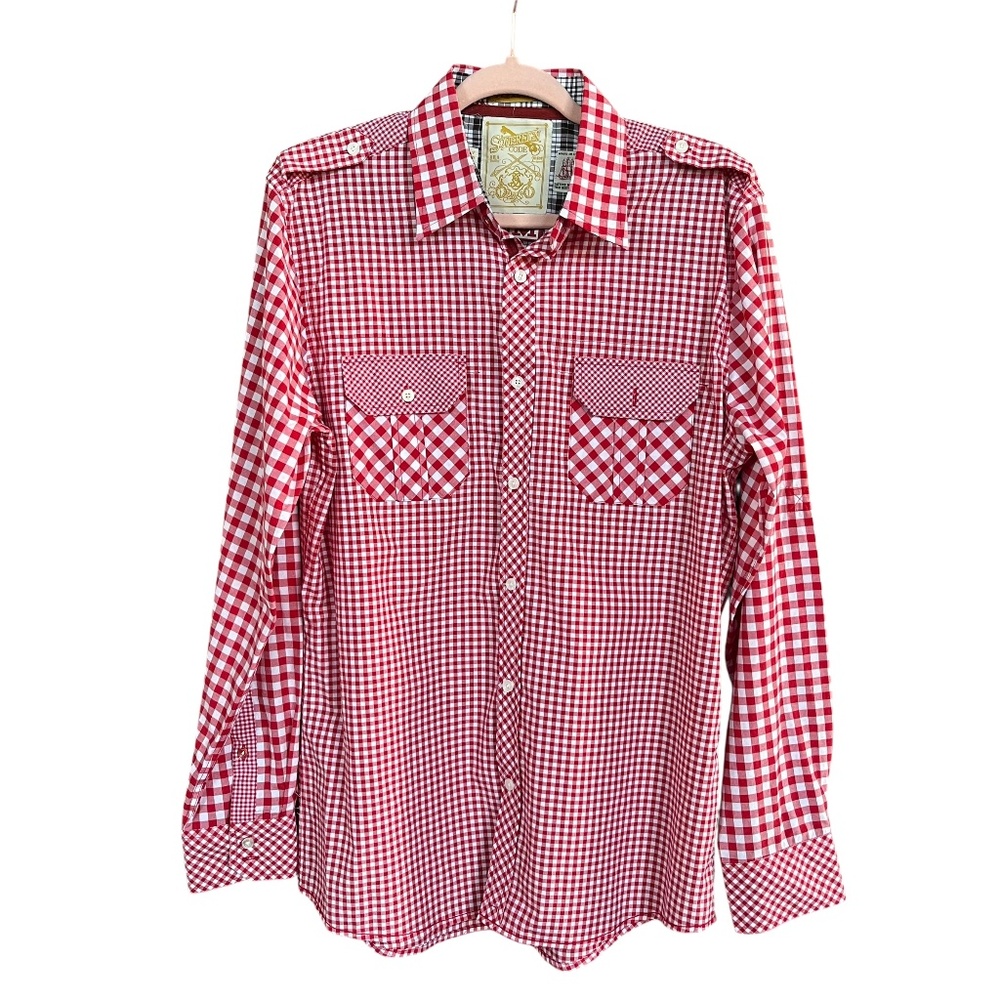 Sovereign Code Sherman Red Gingham Button Up Roll… - image 1